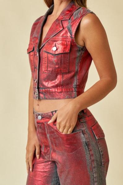 Always Sophisticated Denim Metallic Vest